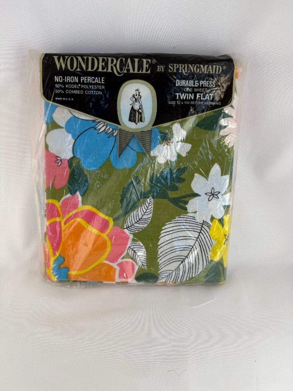 Vintage Springmaid Wondercale Twin Flat Sheet Retro Floral NOS Sealed